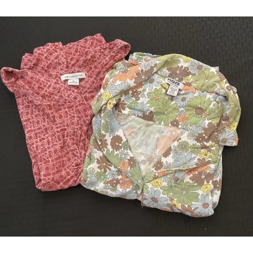 Liz Claiborne RSQ Shirts Womens XL Lot Of 2 Multicolor Summer Floral Blouse Tops